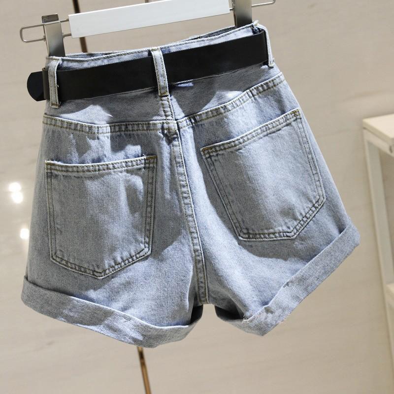 WTEMPO High Waist Denim Shorts Women Loose Spring and Summer Wide Leg A-line Thin Curled Bottom Casual Shorts