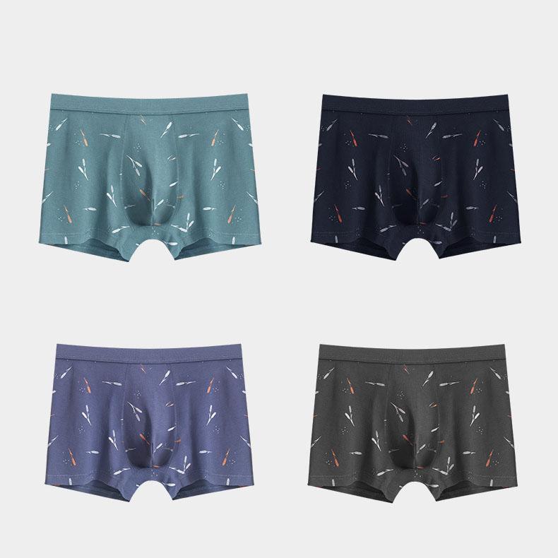 Men's Cotton Underpants Men's Plus Size Solid Color Panties Breathable Seamless Printing Boxer Briefs