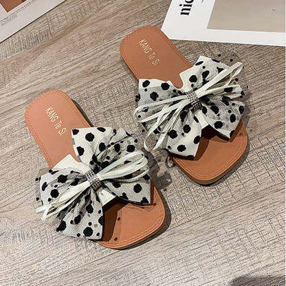 Summer New Style Flat Lace Bow Korean Female Sandals Student Versatile Non-slip Flip Flops