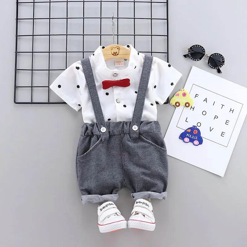 Boys and Girls Summer Suits Cute Children's Clothing Baby Short-sleeved Little Boy Clothes Overalls Plaid Pattern Summer Two-piece Suit