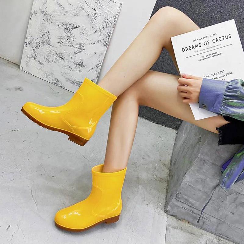 Rain Boots Female Adult Working High Tube Long Tube Fashion Rain Boots Non-slip Waterproof Rubber Boots High-top Thick-soled Water Boots