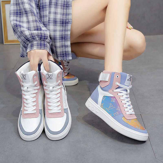 Plus Size 35-40 Summer Women Leather High-top Sneakers Students Breathable Running Basketball Shoes Shockproof Non-slip Skate Shoes