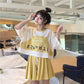 Women Summer T-shirt Skirt Suit Vintage Short Sleeve Letter Printed T-shirt Slim Pleated Short Skirt Two Pieces Set