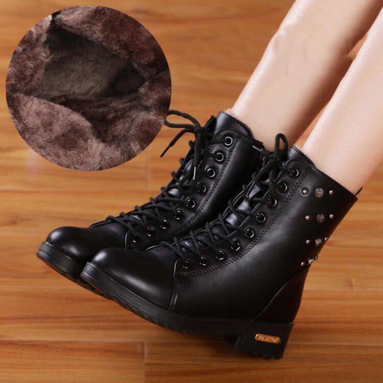 Size 35-41 Chunky Motorcycle Boots Women Autumn Fashion Round Toe Lace-up Combat Boots Ladies Shoes