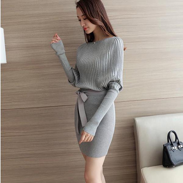 Autumn and Winter Bag Hip Mid-length Dress Long-sleeved Knitted Bottoming Skirt Fashionable Sexy Coat