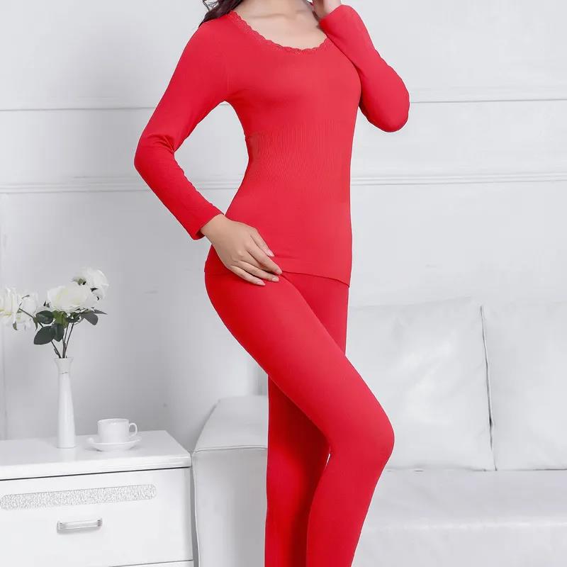 Autumn and Winter Women's Clothes and Long Trousers Sexy Slim Body Bottoming Underwear Round Neck Thin Thermal Underwear Suit Female Students