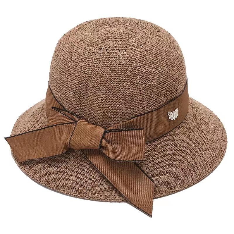 Women's Bow Flower Cotton Linen Cap Spring Summer Fisherman Hat All Match Floral Diamond Cap Windshield Sun Hat Elegant Pot Cap