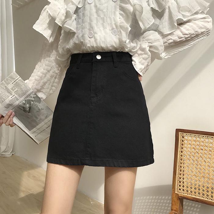 Women Summer High Waist Skirt Casual Solid Color Anti-Darkening Mini Thin Sexy A-line Denim Skirt