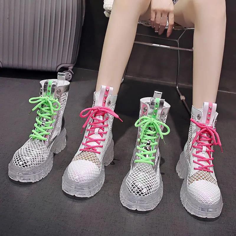 Summer Thin Martin Boots Hollow Breathable Jelly Platform Boots Heighten Boots