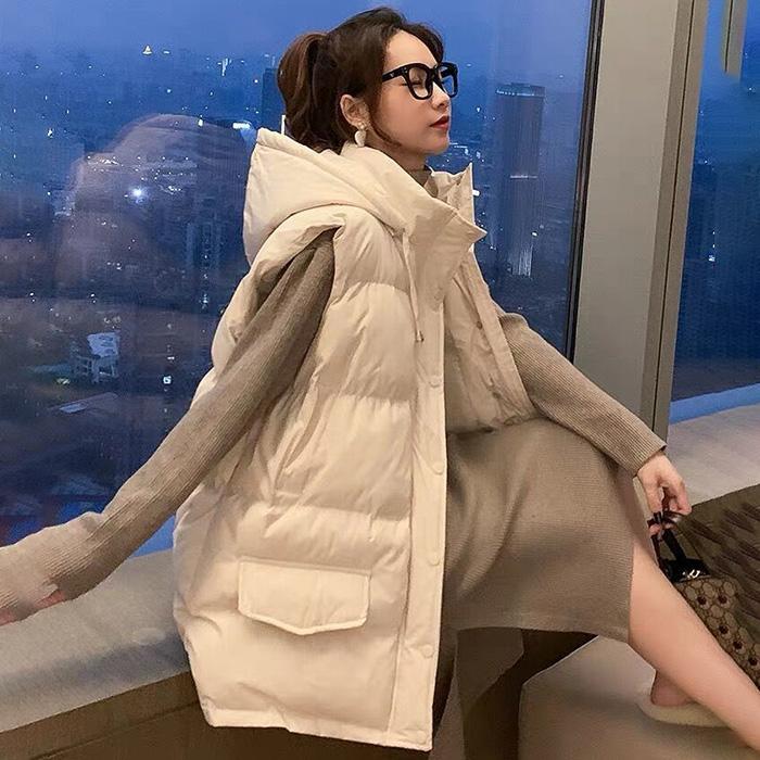 Down Cotton Vest Women Autumn and Winter Short Cotton-padded Jacket Loose Bread Coat Cotton-padded Jacket Vest Jacket Stand-up Collar Hooded