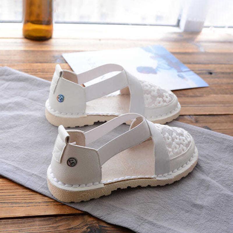 Ladies Casual Flat Loafers Ladies Knitted Embroidery Hollow Casual Sandals Flat Soft Leather Toe Cap Sandals Comfortable and Lightweight