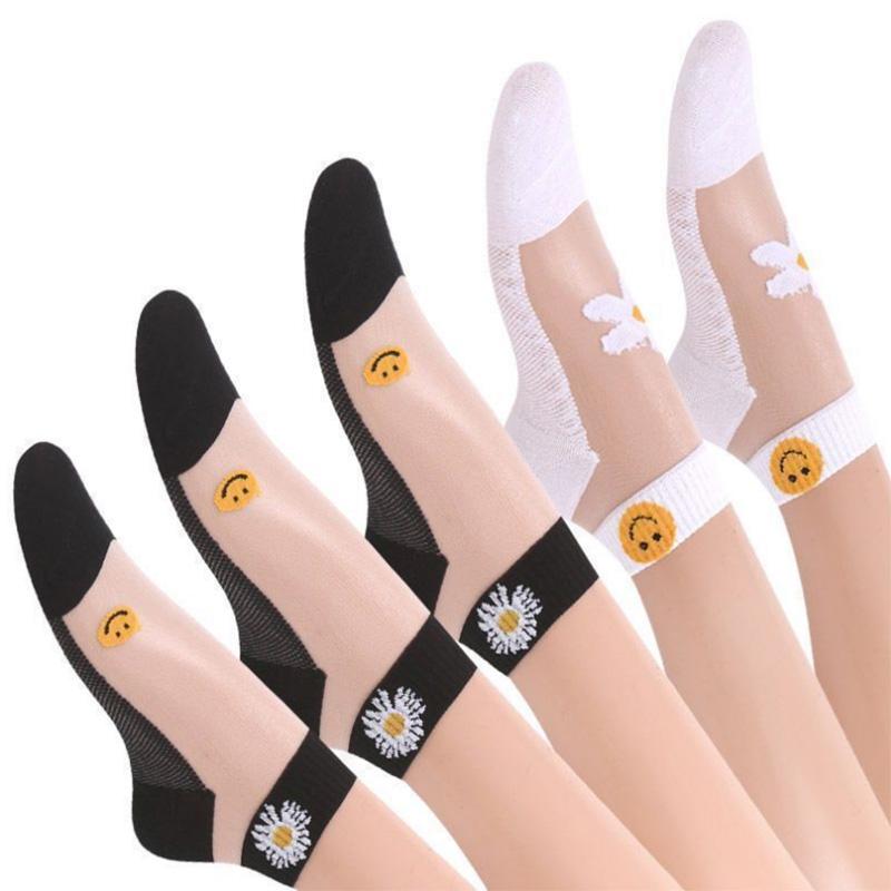 Daisy 5 Pairs of Socks Women's Socks Summer Shallow Mouth Low-top Thin Glass Stockings Summer Transparent Crystal Socks Ins Tide