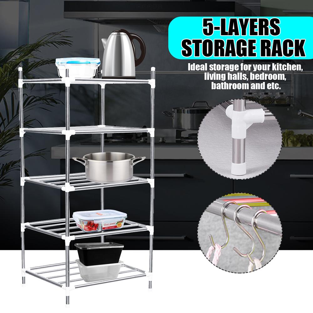 5 Layer Kitchen Storage Rack Bathroom Shelf Wheels Space Saving Organizer Storage Rack Dormitory Storage Installation Desk Sundries Rack