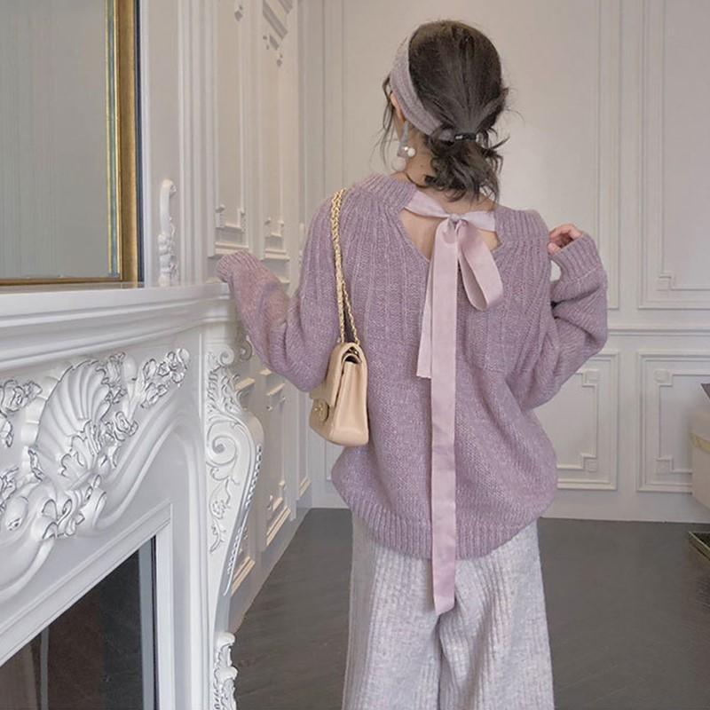 Autumn Winter  Women Fashion Sweater Casual Knitting Sweater Solid Color Mid-length Pullovers Loose Long Sleeve Sweater