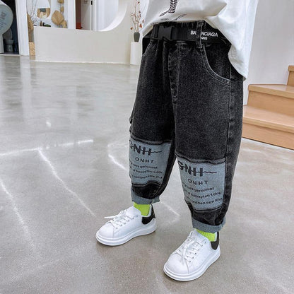 Boys Jeans All-match Casual Pants Children's Pants Trousers Spring and Autumn Casual Pants Loose Printed Jeans