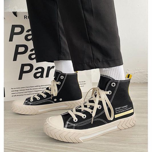 High-top Canvas Shoes Boys Korean Version of The Trend Wild Ins Hong Kong Style High Bangbu Shoes Harajuku Casual Trendy Men's Shoes