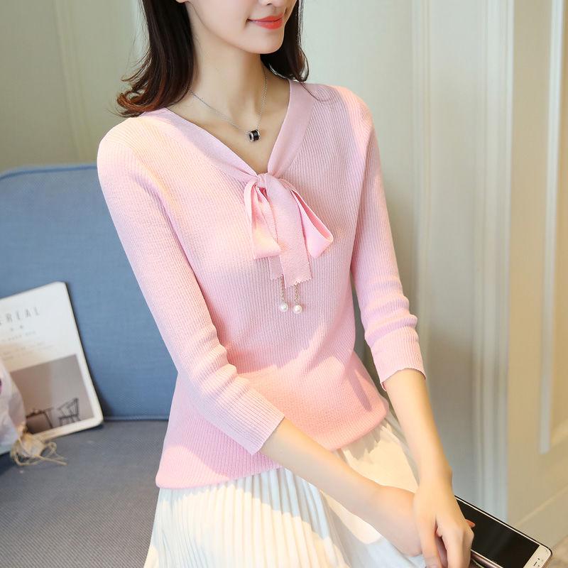 Knitwear Large Size Long-sleeved V-neck Sweater Women Spring and Autumn Slim Fashion Trend Wild