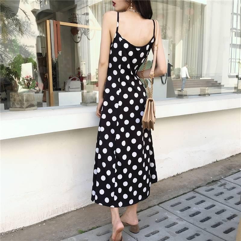 Polka Dot Ruffle Split Midi Dress Women V Neck Pleated Dress Female Elegant Party Club Sexy Dress