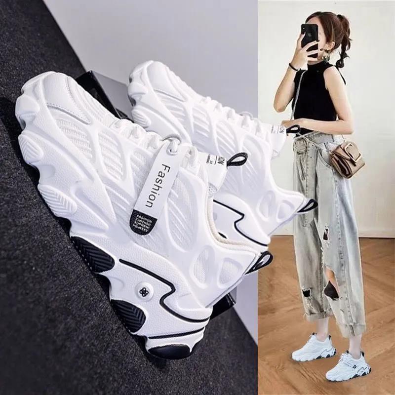 Sneakers Shoes Women's Spring and Summer Students Breathable All-match Thick-soled White Shoes