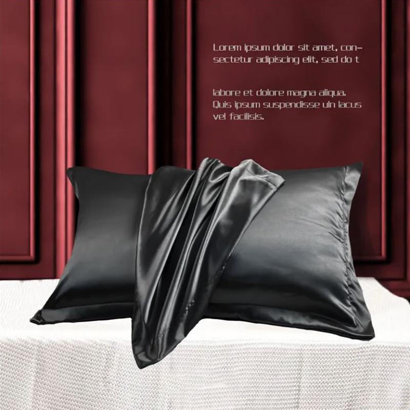 A Pair of Silk Pillowcases Skin-friendly Soft Solid Color Pillowcase 48*74cm Bedroom Double Pillowcase