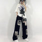 Grunge Patchwork Black Jeans Women Hip Hop Trousers Streetwear 90s Print Pants