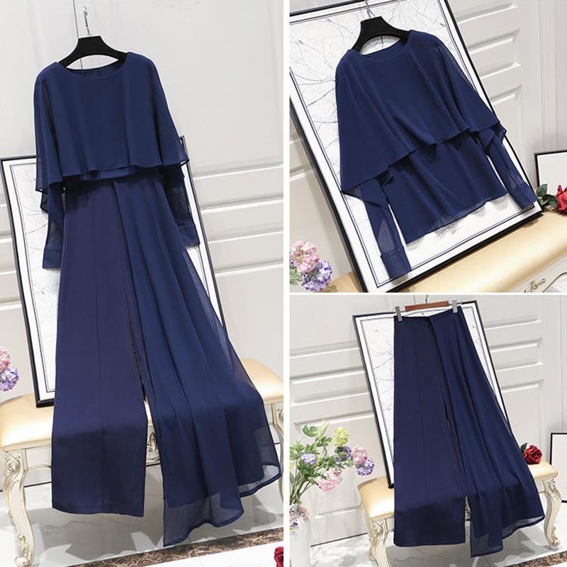 Chiffon Two-piece Trousers Large Size Age Reduction and Thinness Drape Wide-leg Trousers Suit Elegant and Temperamental Fabric Light and Breathable