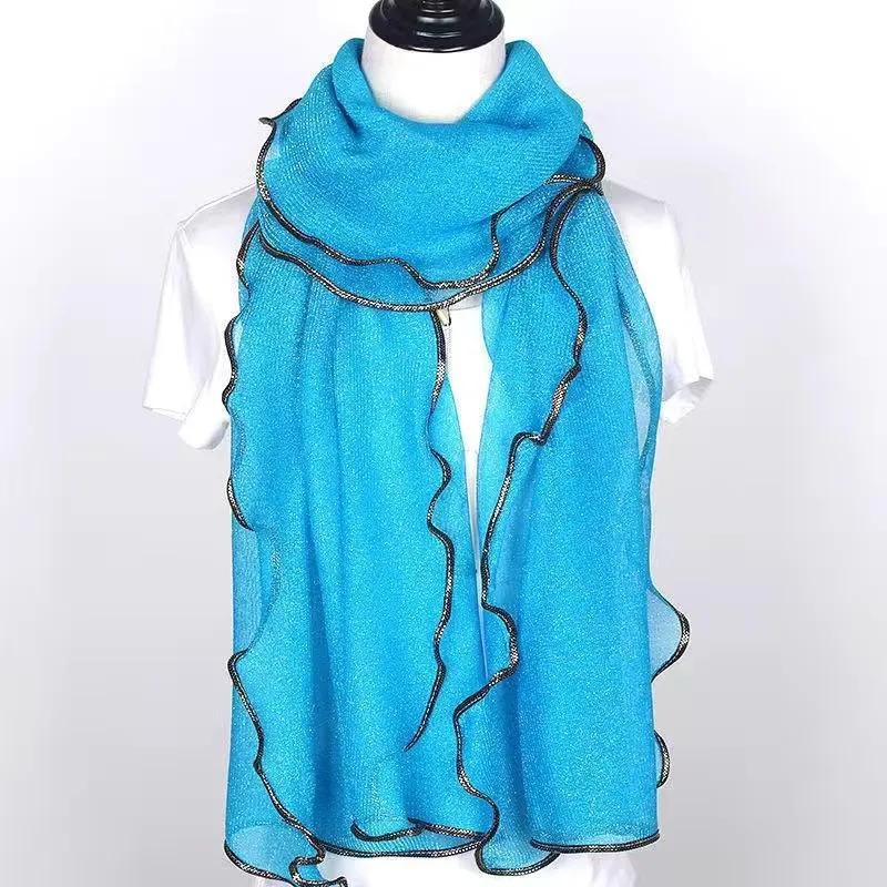 Women's Autumn Winter Long Solid Color Scarf Fashion Muslim Gauze Ethnic Wind Scarf Silk Scarf Ruffled Bright Scarves Soft Neckerchief Bright Colors