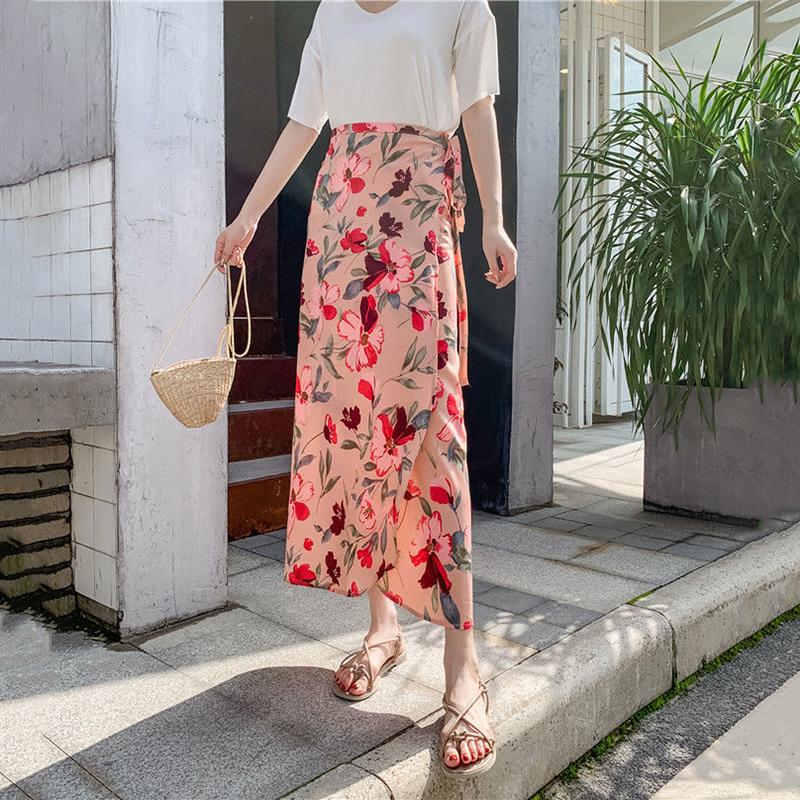 Long Floral Chiffon Casual Skirt A Piece of Cloth Women Summer Long Beach Wrap Skirt