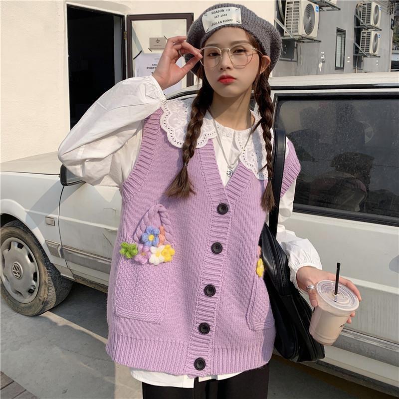 One-piece All-match Cardigan Knitted Vest Sweater Loose Casual Sweet Style Sleeveless Sweater Jacket Women's Thin Sweater Top