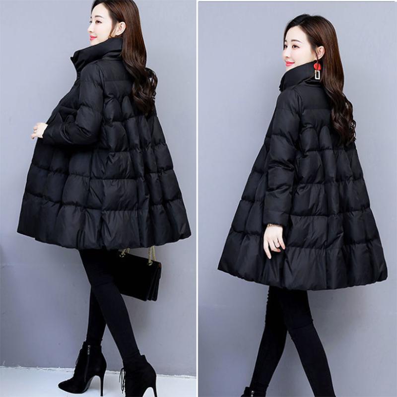 Women's Solid Color Down Jacket Mid-length Down Jacket Winter Korean Style Loose Coat Warm Stand-collar Down Jacket