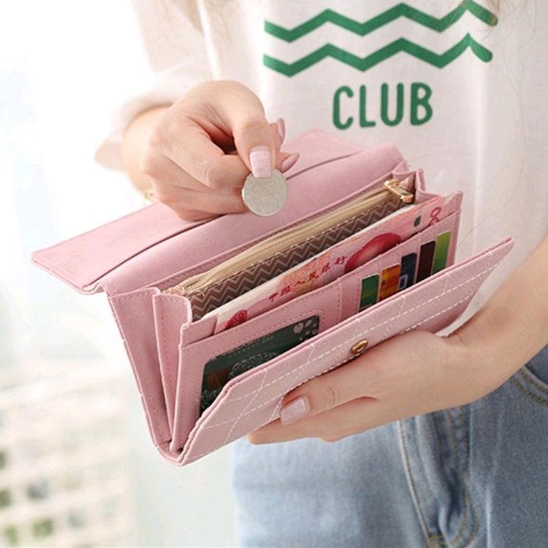 Luxury  Women Wallets Matte Leather Wallet Women Coin Purse Wallet Card Holder Wristlet Money Bag