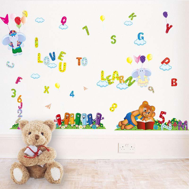 Cartoon English alphabet children's room decoration stickers removable waterproof wall stickers