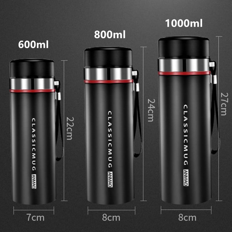 1000ml/800ml/600ml Double Stainless Steel Thermos Mug with Filter Portable Insulated Cup Vacuum Flask Tumbler Water Bottle