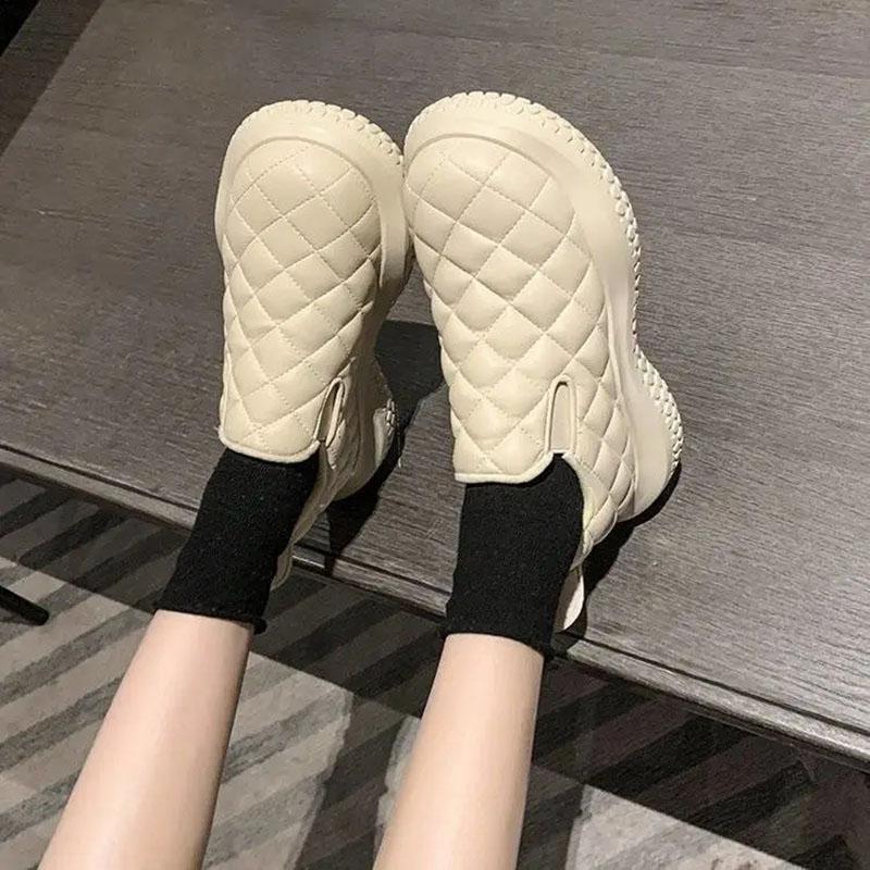 Plush Rhombus Bread Shoes Female Big-toed Shoes Loafers Niche Thick-soled Casual Pineapple Cotton Shoes Winter Shoes Snow Boots