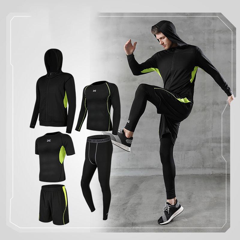 Sportswear Man Compression Sport Suits Hooded Reflective Tracksuits Sports Training Fitness Clothes