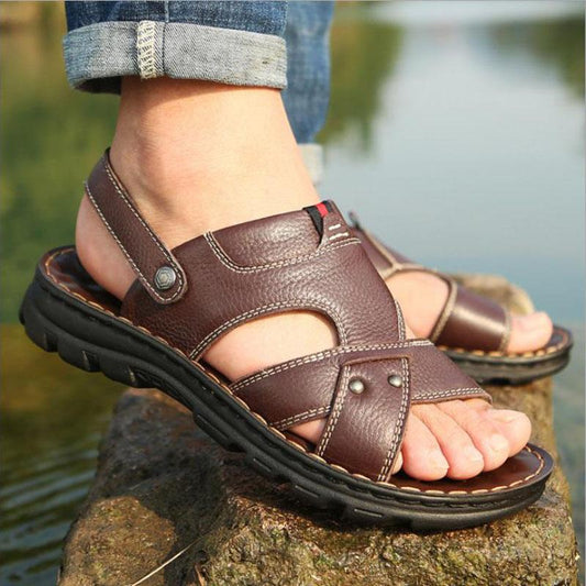 Spring Summer Men's Sandals Soft Leather Sandals Leather Beach Shoes Casual Men's Shoes Thick-soled Slippers