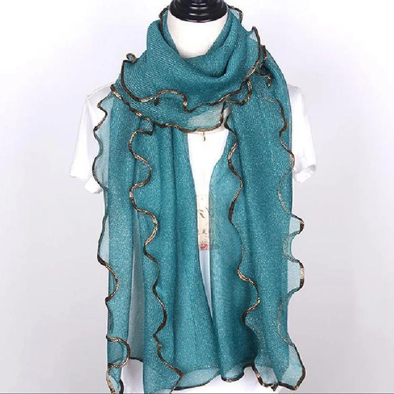 Women's Autumn Winter Long Solid Color Scarf Fashion Muslim Gauze Ethnic Wind Scarf Silk Scarf Ruffled Bright Scarves Soft Neckerchief Bright Colors