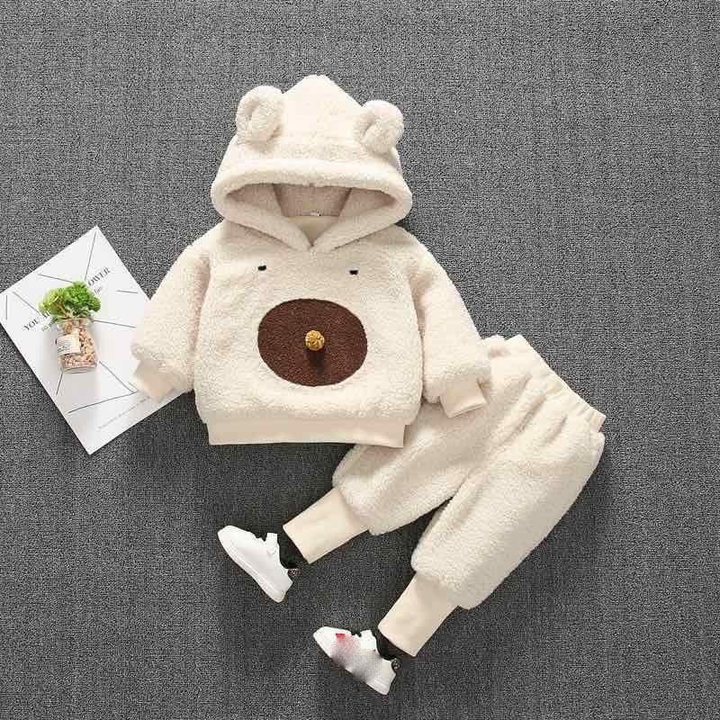 Baby Winter Clothes Girls Boys Suits Plus Velvet Warm Suits Children's Two-piece Casual Suits Cute Sets