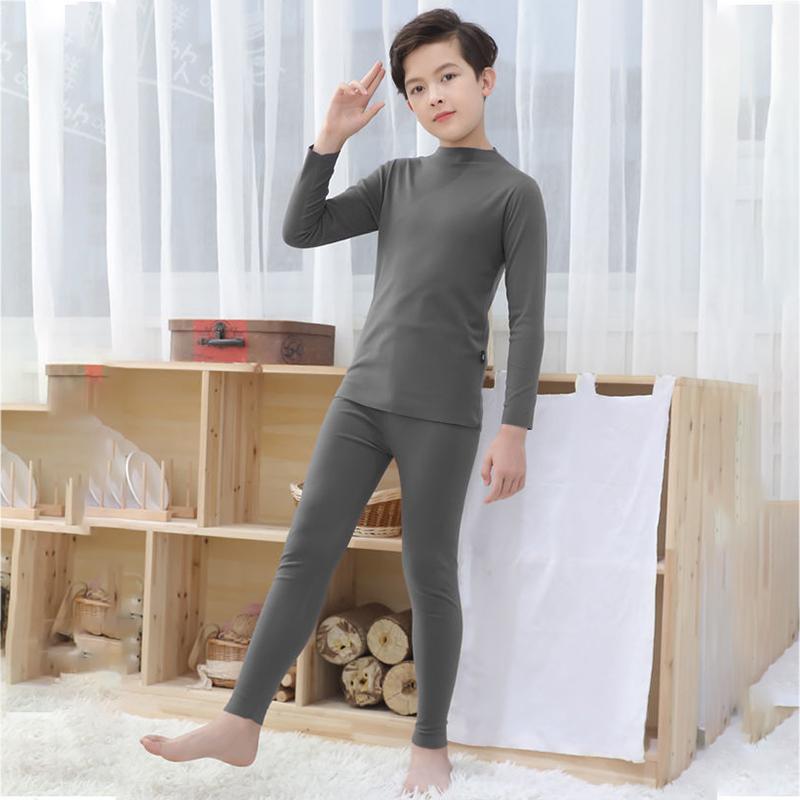 Children's Middle and Older Children's Self-heating Middle and Low Collar Seamless Thermal Underwear Set for Boys and Girls