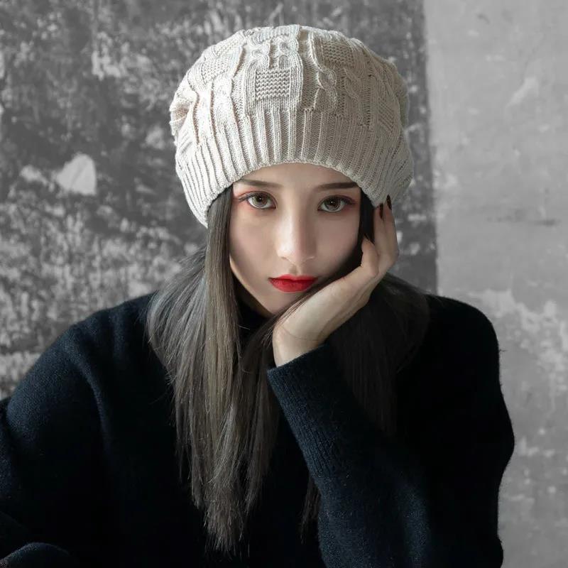 Winter Woolen Hat Korean Fashion Wild Ultra-thick Knitted Hat Plus Velvet Soft Hat for Women