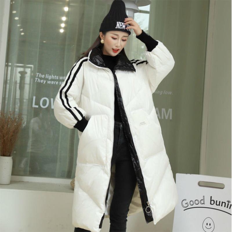 Women's White Duck Down Stand-collar Shiny Down Jacket Mid-length Korean Loose Padded Jacket Warm Cotton Coat Winter Quilted Jacket