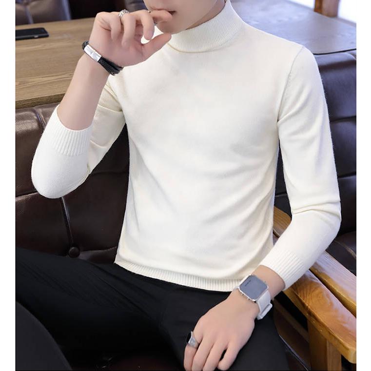 WTEMPO Men Pullover Solid Color Half Turtleneck Sweater Winter Warm Knitted Sweater Soft Casual Pullover