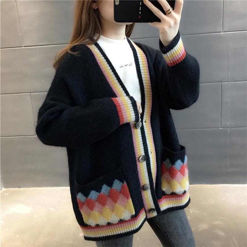 Loose-fitting Sweater Women's Trendy Wild Women's Women's Mid-length Sweater Cardigan Jacket