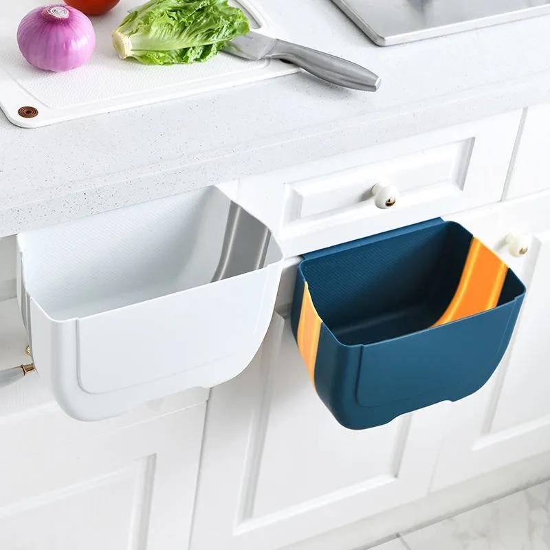 Kitchen Trash Can Hanging Household Wall-mounted Folding Storage Bin Classification Cabinet Door Kitchen Waste Garbage Bin Toilet