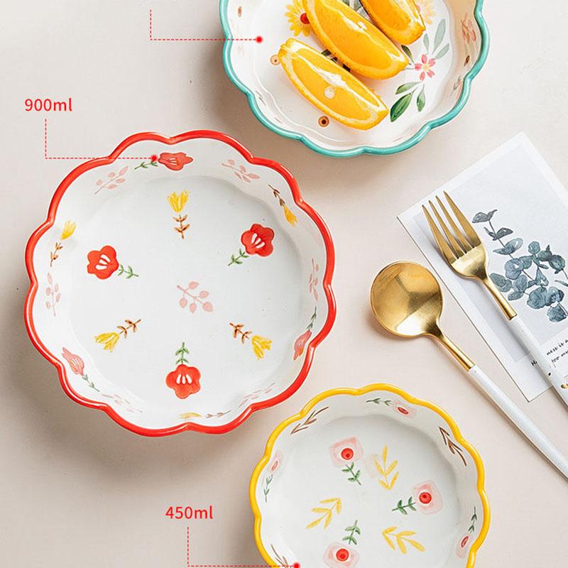 Cute Salad Bowl Ceramic Cheese Baked Rice Baking Plate Fruit Bowl Disc Ceramic Tableware Fruit Plate