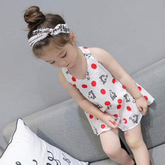 Summer Children's Clothing Korean Girls' Lamb Print Dress Open Back Suspender Girls' Princess Skirt