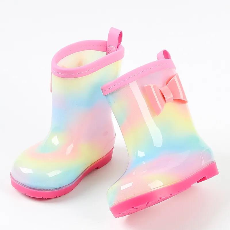 Children's Rain Shoes Water Shoes Non Slip Girls Bowknit Decoration Colorful Rain Boots Cartoon Four Seasons Rubber Rain Boots