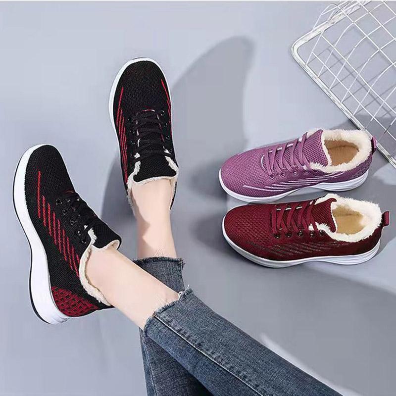 Plus Velvet Thicken Women's Sports Shoes Casual Warm Shoes Anti-slip Solid Color Winter Running Shoes