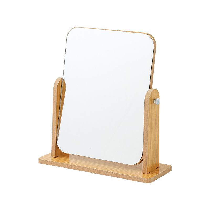 Simple Wooden Make-up Mirror Rotating Desktop Make-up Mirror Desktop Student Dormitory Folding Make-up Mirror Portable