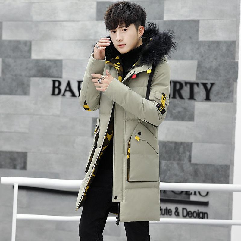 Winter Fashion Trend Cotton-padded Jacket Men's Mid-length Coat  Student Casual Hooded Big Fur Collar Cotton Jacket